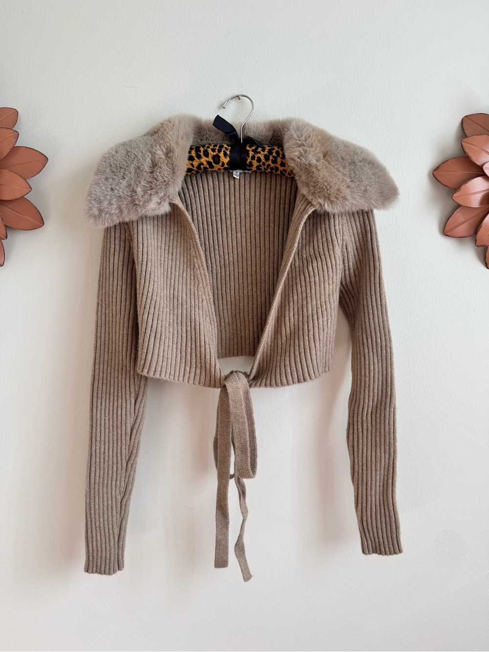 Emory Park faux fur collar tie-front knit cardigan ♡